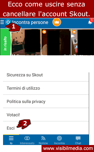 cancellare skout account