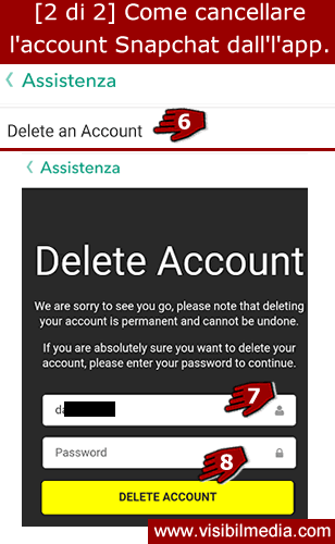 come cancellare account snapchat