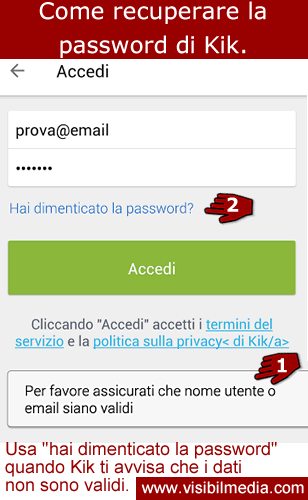 come recuperare kik password