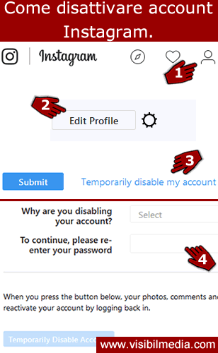 disattivare account instagram