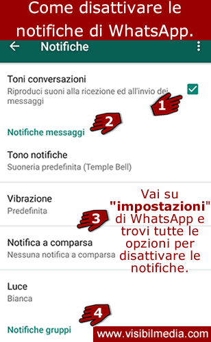 disattivare notifiche whatsapp