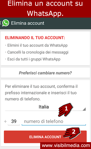 elimina account whatsapp