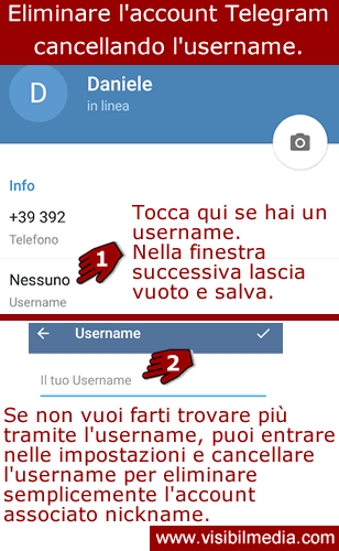 eliminare account telegram