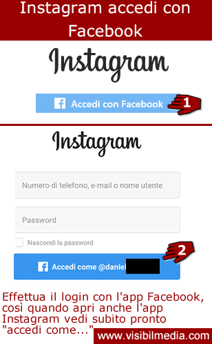 instagram accedi con facebook