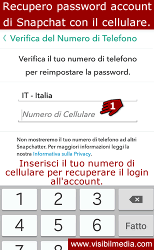 recupero password account snapchat