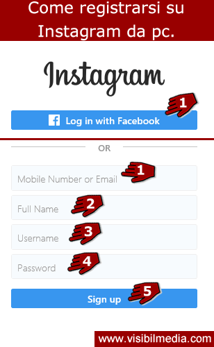 registrarsi su instagram da pc