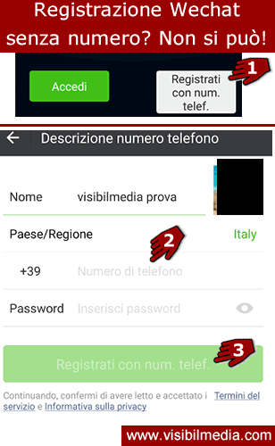 registrazione wechat senza numero